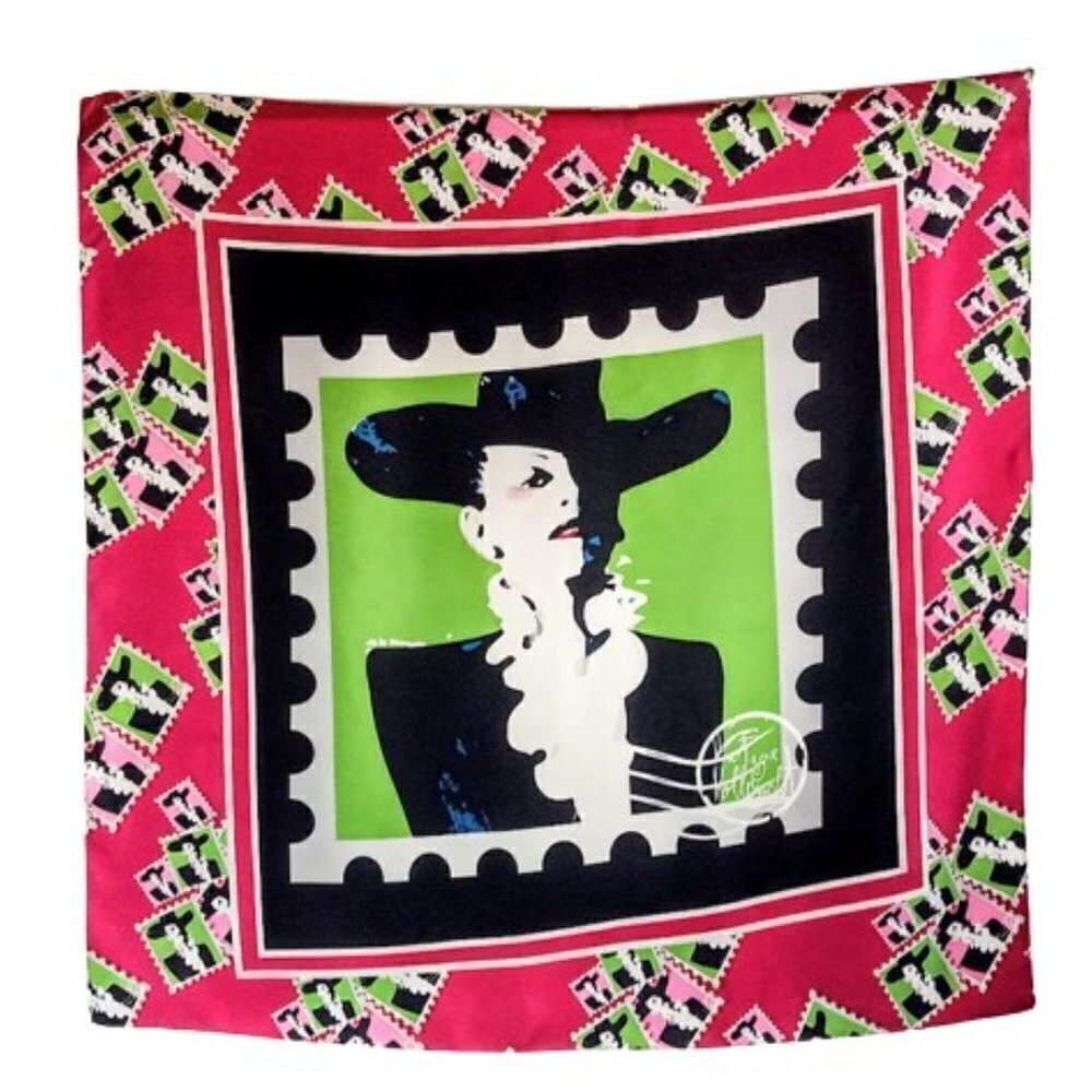 Vintage Vollbracht Postage Stamp Square Silk Scarf